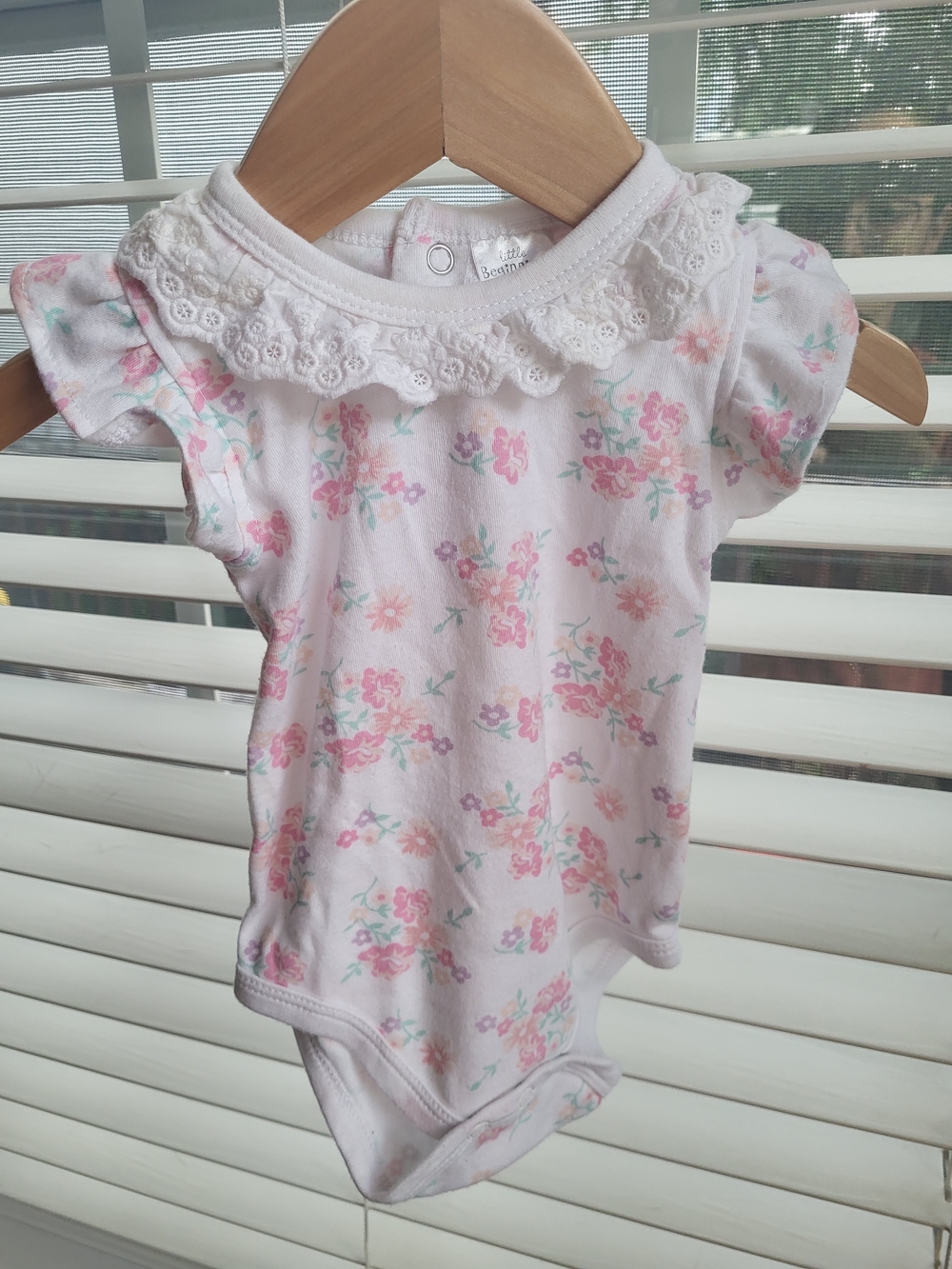 Baby Floral Lace Collar Sleeveless Bodysuit - Pink & Mint
